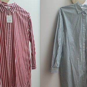[ZARA] 2 Sets, Trafaluc Oversized Striped Button Down Long Shirt (Green/Red)